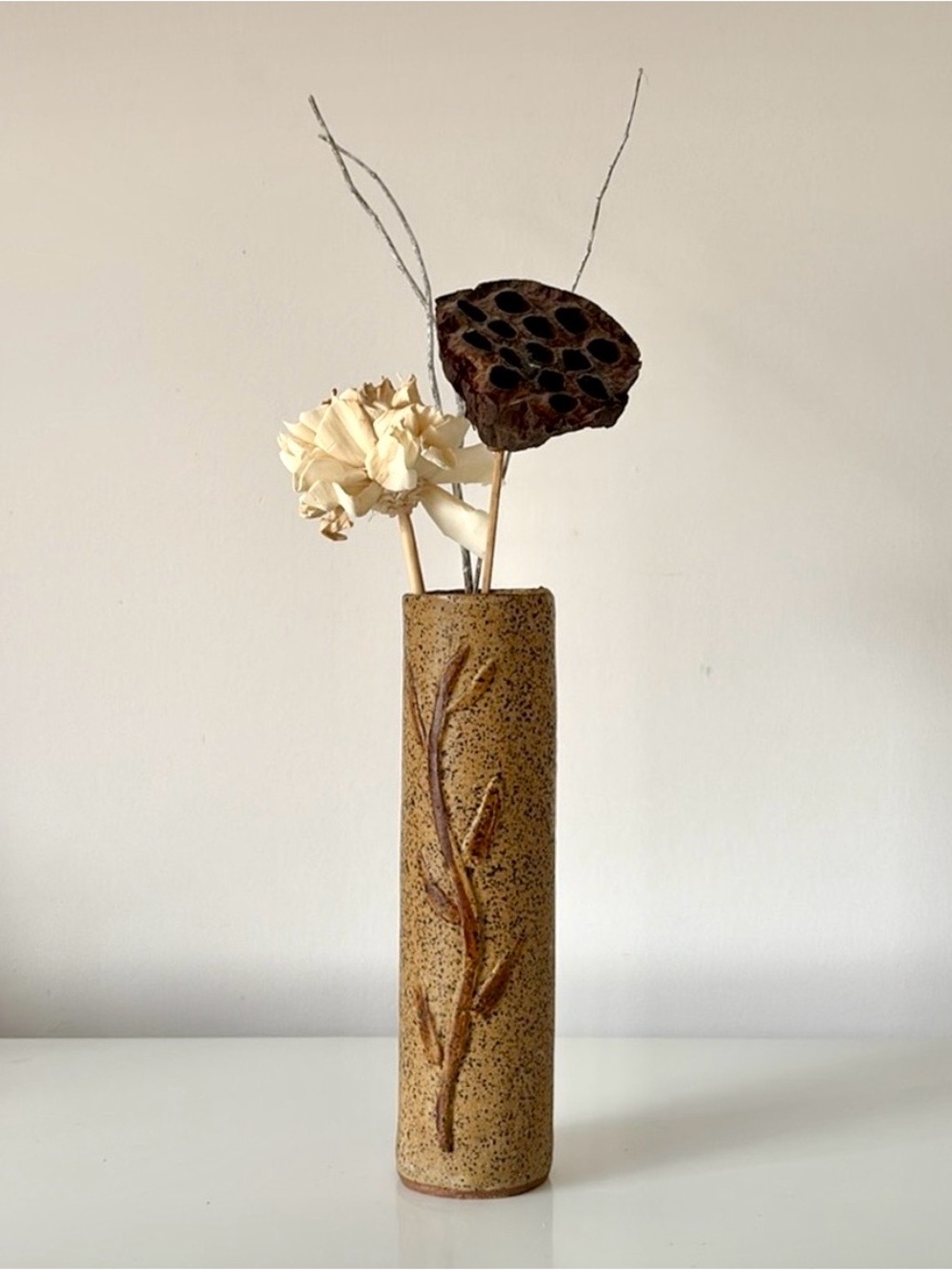 Signed Speckled Pottery Vase Perfectly Imperfect 9” Tall Earthy Minimalist